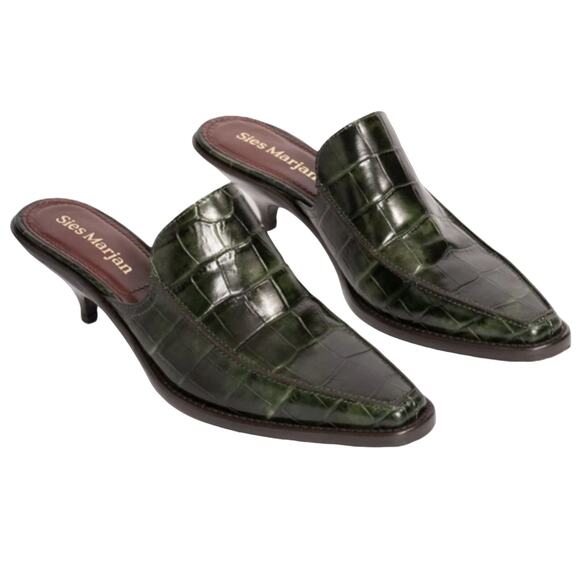 SIES MARJAN Heeled Mules Kaya Embossed Croco Mule Leather Italian Designer NIB - Picture 1 of 10
